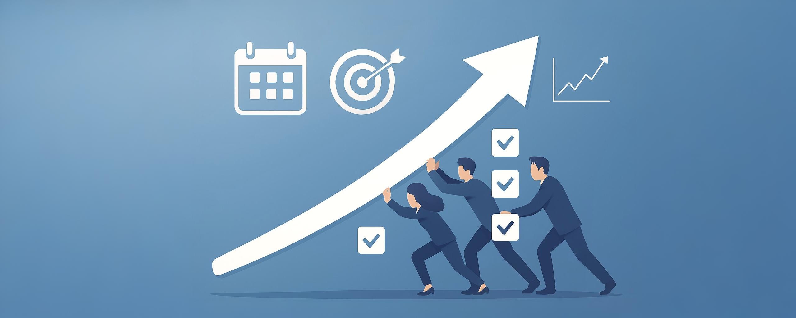 business team pushing a growth arrow towards near-term goals